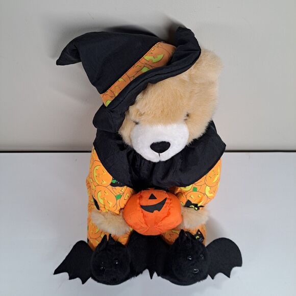 PUFFY Halloween Bear Plush Toy Cat PJs Bat Slippers Pumpkin Midwestern Home Prod - Picture 6 of 16